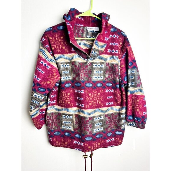 Fun N Spirit Aztec Tribal Printed Quarter Zip Red Girls Large 14/16 - Picture 1 of 5